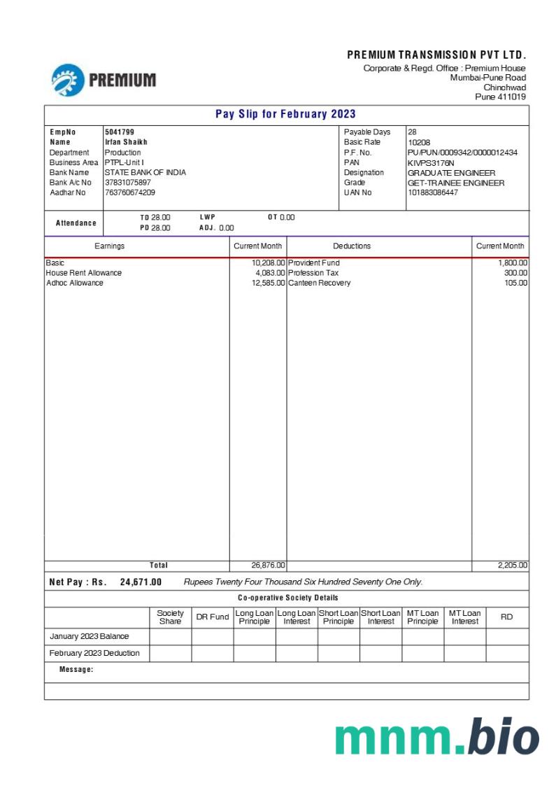 Szablon odcinka wypłaty transmisji Premium w formatach Word i PDF